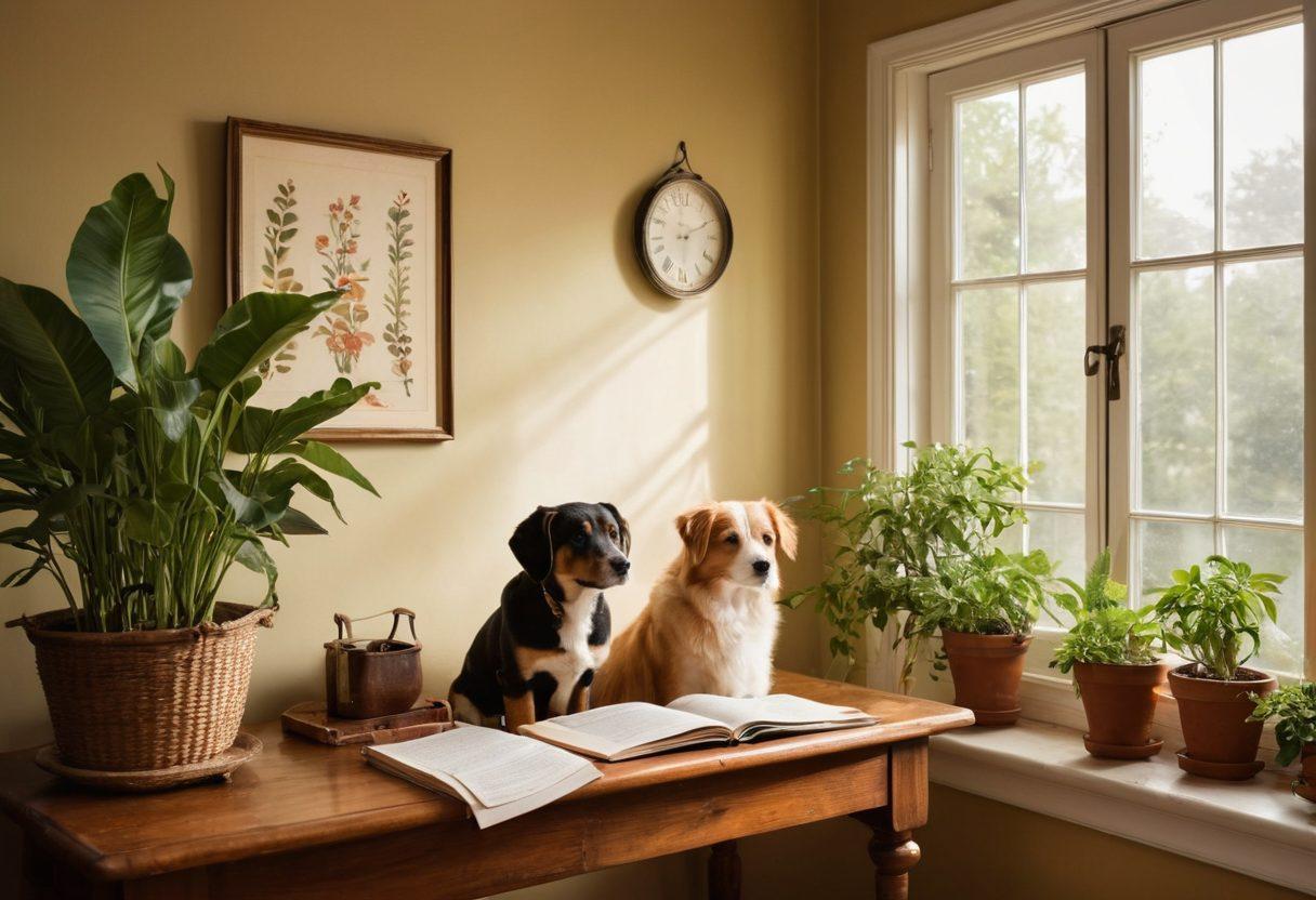 A cozy home setting with a couple reviewing insurance documents together, surrounded by personal items like a pet, plants, and family photos. Sunlight streaming through a window, creating a warm ambiance. Include visual metaphors of protection like an umbrella or shield subtly integrated into the décor. Emphasize their teamwork and connection. super-realistic. warm colors. soft focus.